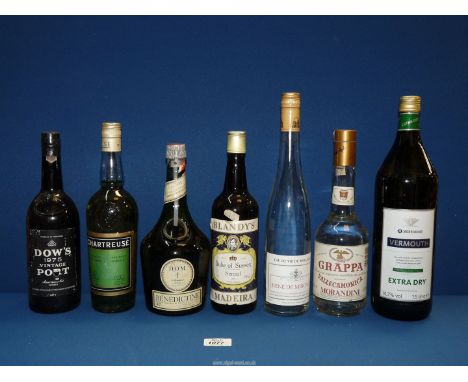 A quantity of bottles of alcohol to include: Vermouth, Chartreuse, Rene De Miscault eau de vie de Mirabelle, Grappa Vallecamo