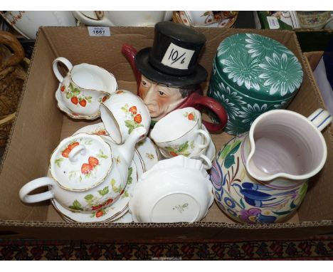 A quantity of china to include: Tony Wood "Mad Hatter" teapot, Poole jug, Old Foley sunflower lidded pot, Queens China "Virgi