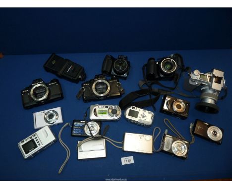 A quantity of Cameras including Practica, Minolta Dimage 5, Hanimex flash, etc.