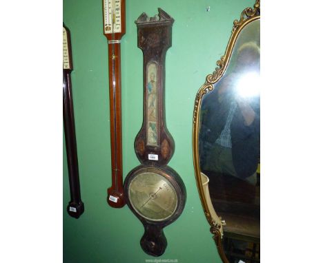 A Banjo Barometer with shell inlay, in need of attention, the dial engraved Maffia, Monmouth, warranted.