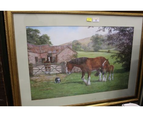 Framed and mounted print of horses 77 cm x 57 cm