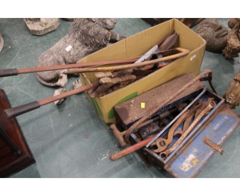 Metal tool chest with contents and box of tools