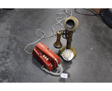 Vintage style dial telephone and leather cased push button telephone 