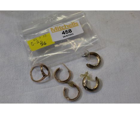 Bag of yellow metal earrings and ring, weight 5.2 grams 