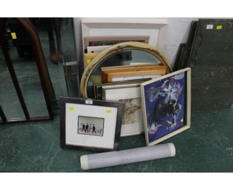 Prints and mirror to include Lowry print in silver coloured frame 