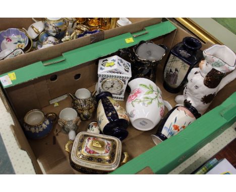 19th century tureen, Japanese vases, Victorian water jug, Portmeirion mantle clock and jug etc