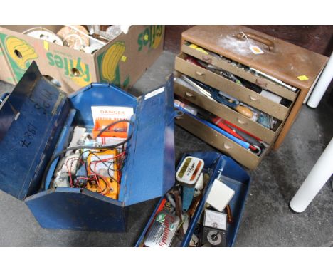 Two toolboxes of hand tools, files, centre punches, tin snips etc