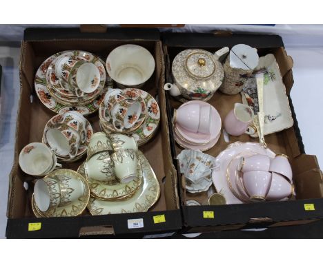 Two boxes of part tea sets, sandwich plate, teapot, hot water jug, etc. 
