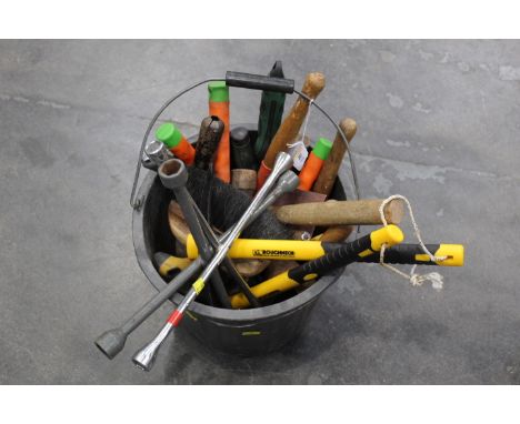 Bucket of hand tools, wheel braces etc