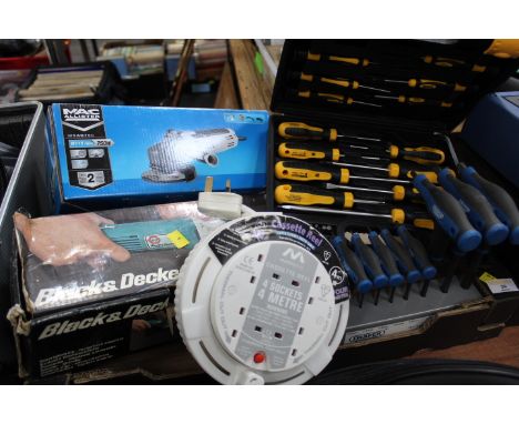 Black &amp; Decker grinder, McAllister 750 watt grinder, set of Draper T handle ball end hexagon key set, Force socket 4M ext