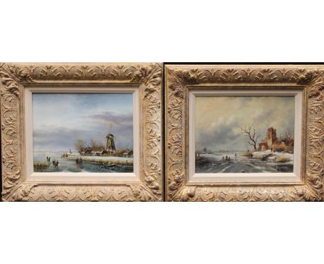 R. Steffan, Contemporary,A pair, Dutch winter scenes,signed, oils on board, 19cm x 24cm, (2)