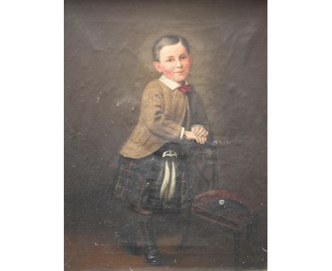 Irish School (19th/early 20th century)Portrait of a Boy in Tartanlabel to verso for Nat. Ross Depository, Cork, oil on canvas