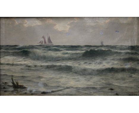 P Greenwood (19th century)Seascape, Boats on the Horizonsigned, dated 1889, 28cm x 49cm