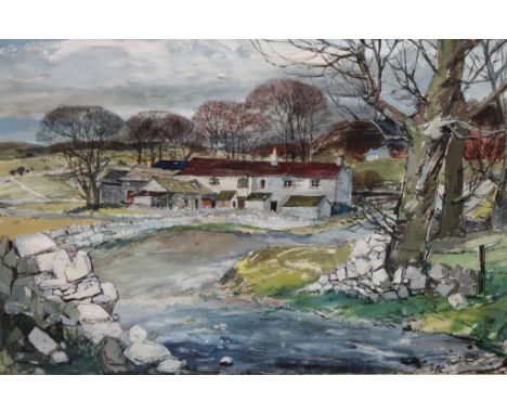 R** (20th century)A Farm in the High Peak, Derbyshiresigned, watercolour, 51cm x 76cm