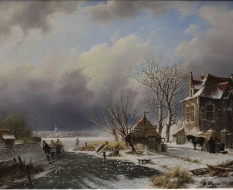 R Steffan, contemporary,The Frozen Riversigned, oil on board, 39cm x 49cm