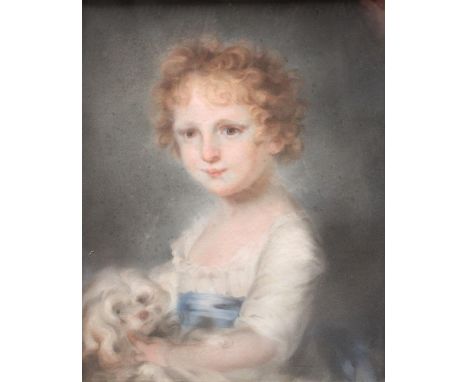 Attributed to John Russell (1745 - 1806)Best Friends, Portrait of a Girl with her Pet Dog pastel, 51cm x 40.5cm