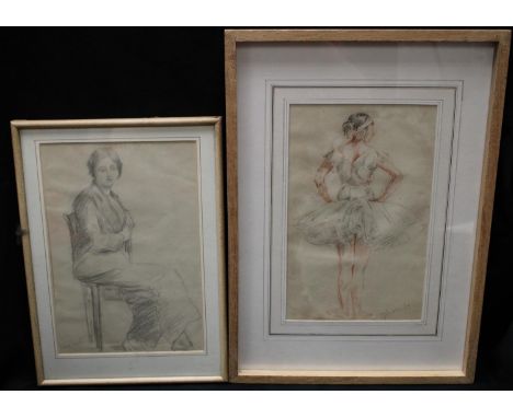 KnightStudy of a Ballerinabears signature, red chalk and charcoal, 29cm x 18.5cm; another, Portrait of a Lady on a Chair, 28.