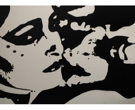 Mark Hiughes (contemporary), Stylised Portrait, screen print, signed, dated 2005, 92cm x 122cm