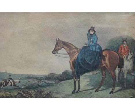 English School . George T Drake on 'Mistletoe' and Mrs T T Drake on 'Cerito', watercolour over lithograph, 32.5cm x 50cm