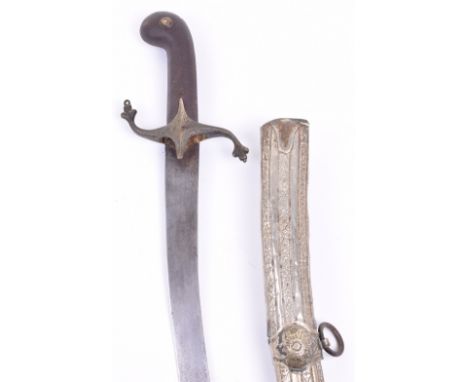 Syrian Sword Shamshir, 19th century, curved single edge blade with double edge yelman, engraved recurved nickel crosspiece, o