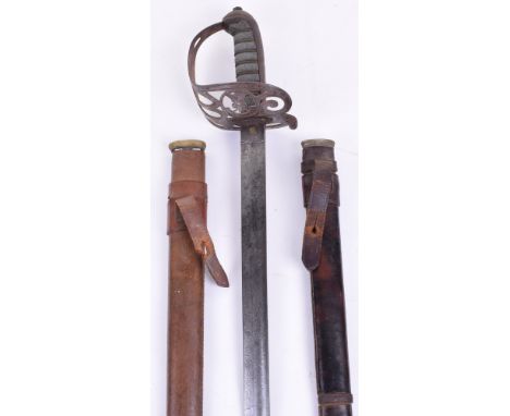 Victorian 1827 Pattern Rifle Officers Sword, regulation blade etched with crowned VR, bugle and foliage; regulation iron hilt