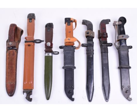 Seven Military Bayonets, consisting of East German issue AK47 bayonet with original scabbard and webbing strap, East German A