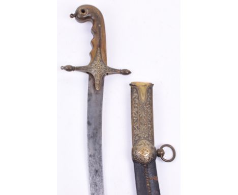 Good Quality Ottoman Sword Shamshir, 19th century, curved single edge blade, fine quality brass mounts retaining traces of gi