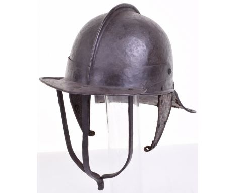 English Civil War Period Cavalry Troopers Helmet, two-piece skull with raised medial ridge, hinged visor struck with the make
