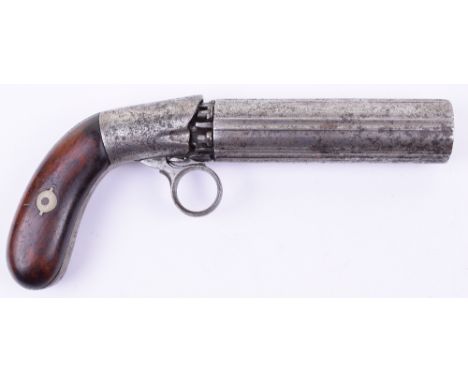 6-shot .31” American Blunt & Syms Patent Ring Trigger Self Cocking Percussion Pepperbox Revolver, fluted barrels, foliate eng