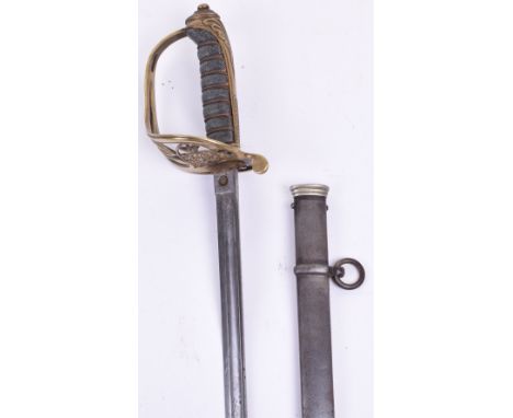 1845 Pattern Infantry Officers Piquet Weight Sword, slender blade etched with crowned VR cipher and foliage, regulation brass