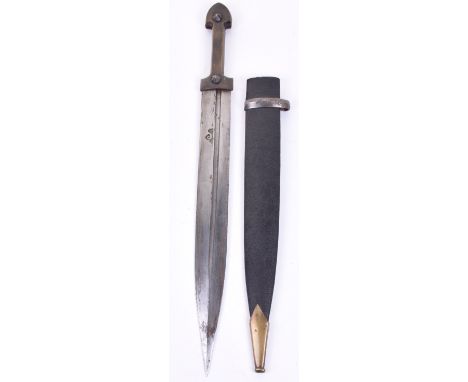 Russian Dagger Kindjal, 19th century, broad straight double edge blade deeply cut with off-set fullers and stamped with an Is