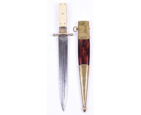 Rare Chinese Hunting Knife, first quarter of the 20th century, straight double edge blade cut with twin fullers, 2 piece case