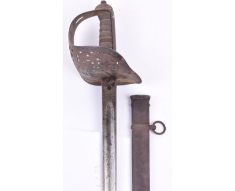 1897 Pattern Indian Infantry Officers Sword, blade by R B Rodda & Co. Calcutta, etched with crowned ERI cipher, royal arms an