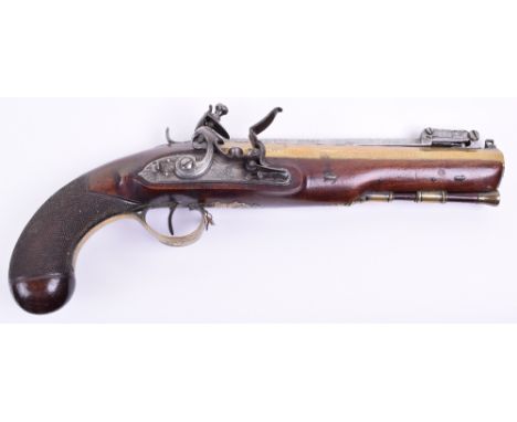 Good 16 Bore Officers Brass Barrelled Flintlock Holster Pistol Fitted with Spring Bayonet, stepped bolted lock signed H. NOCK