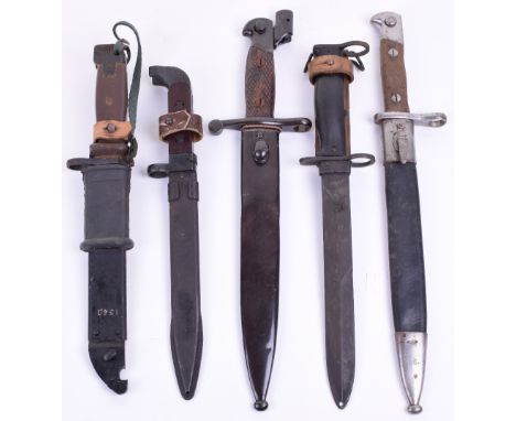 Five Military Bayonets, consisting of Spanish Mauser model 1893 complete with its leather and steel mounted scabbard, Spanish