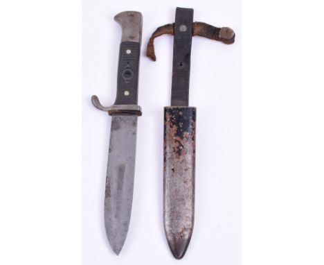 WW2 German / Third Reich Hitler Youth Dagger, with two piece black chequered grips, enamel diamond absent. Complete with its 