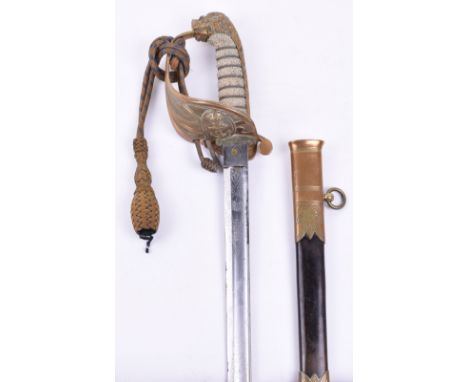 Victorian Naval Officers Sword, regulation blade etched with crowned fouled anchor, Royal arms, foliage and the owner’s initi