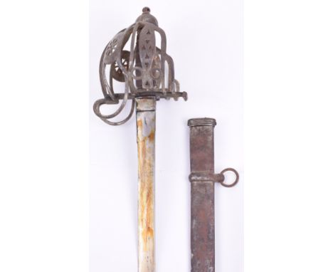 Scottish Basket Hilt Sword of Military Type, mid-19th century, heavy plain straight single edge blade with Arabic stamp, regu