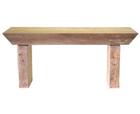 A Rectangular Travatine Console Table, of recent date, of rectangular form with tapering sides, raised on rectangular form en