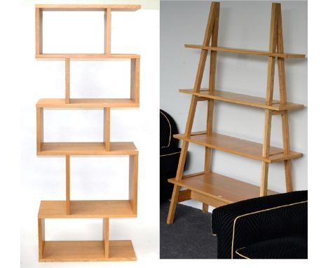 A Reproduction Oak Free-Standing Bookcase, of cube shaped form, 70cm by 30cm by 181cm; and An Oak Free-Standing Bookcase, of 