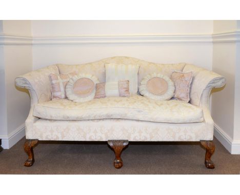 A Reproduction Two-Seater Hump-Back Sofa, in George III style, upholstered in Colefax & Fowler Ellerby design fabric, with ro