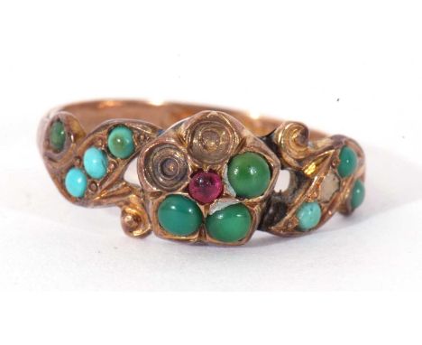Antique turquoise set ring, (losses), size N (a/f)
