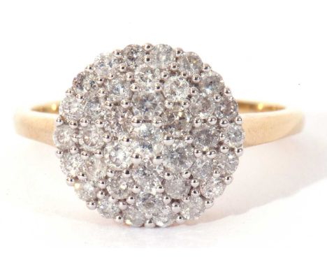 Modern 9ct gold and diamond cluster ring, individually claw set with tiers of small single cut diamonds, approx 1ct total, si