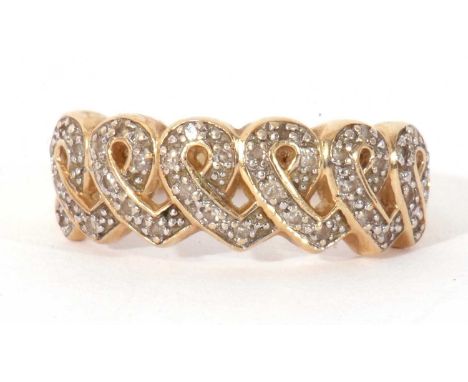Modern diamond set ring featuring 42 small single cut diamonds, stamped 585, size M