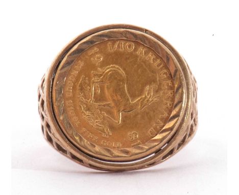 1/10 Krugerrand coin dated 1981 in a 9ct gold ring mount, g/w 6.8gms, size P