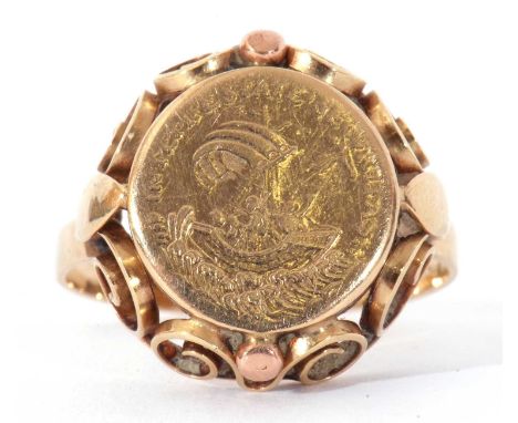 Hungarian St George token ring in a 585 stamped ring mount, 4.5gms g/w, size R