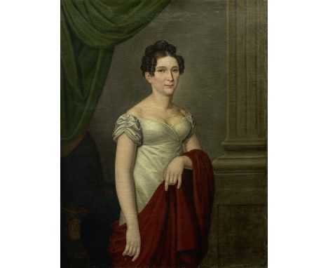 French School, 19th CenturyPortrait of a Lady, half length, with a red shawl oil on canvas 108.6 x 83cm (42 3/4 x 32 11/16in)