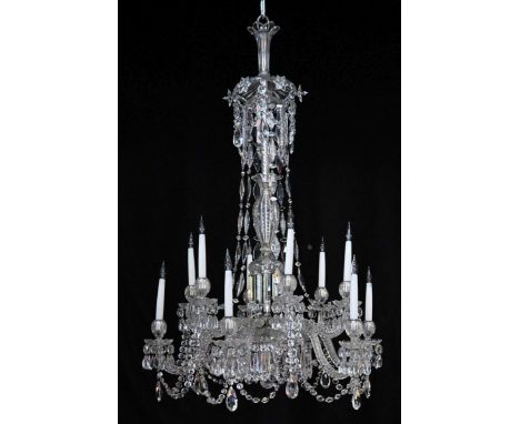 An impressive late 19th century twelve light cut glass chandelier by F &amp; C Osler, Birminghamwith faceted  and chip cut de