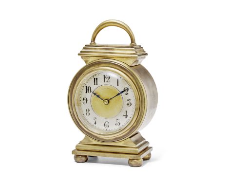 A late 19th century brass lantern form carriage timepiecesigned George Barnes, Paristhe cylindrical case surmounted with a lo