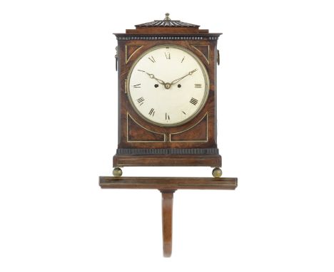 An early 19th century rosewood, ebonised and brass inlaid and mounted bracket clock with repeat and matching bracketthe movem